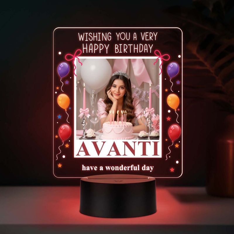 Personalized Birthday UV Print 7-Color LED Lamp – Custom Photo & Name Acrylic Light